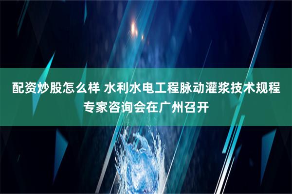 配资炒股怎么样 水利水电工程脉动灌浆技术规程专家咨询会在广州召开