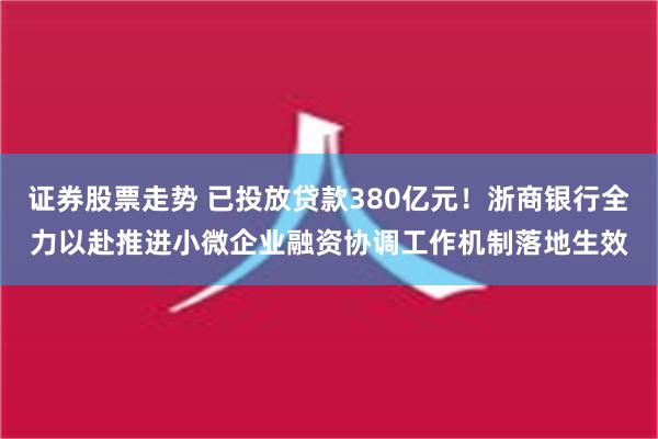 证券股票走势 已投放贷款380亿元！浙商银行全力以赴推进小微企业融资协调工作机制落地生效